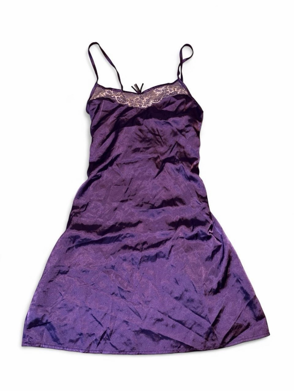Lace-Trim Satin Slip Chemise in Purple